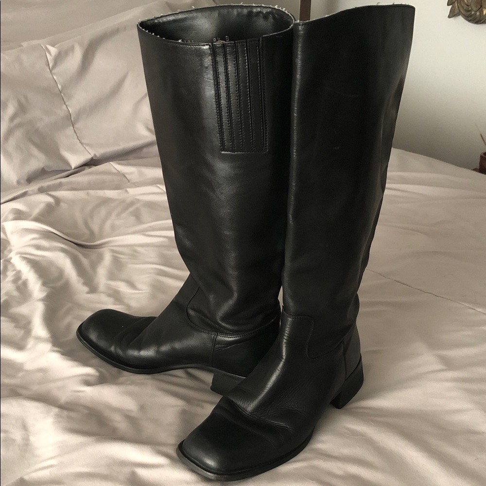 NORDSTROM Black Leather Knee-High SQUARE TOE Boots